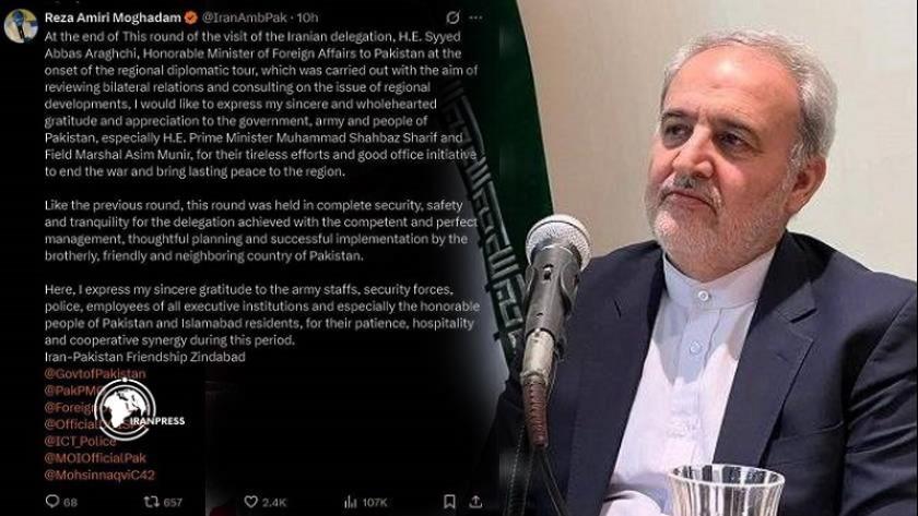 Iranpress: السفير الإيراني يقدّر الدور الباكستاني في تعزيز السلام الإقليمي